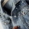 Kvinnors Jackor Pearl Beading Kort Denim Kvinnor Tvätta Långärmad Vintage Casual Jean Jacket Coat Jeans Plus Storlek 5XL