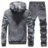 Casual man Tracksuit Winter två stycken uppsättningar fleece tjock hooded dragkedja