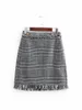 Autumn Women Thicken Fashion Elegant Soft Tie Plaid Fringe Decoration Button Mini Skirt 2021 Women's Skirts