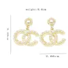 Designers de marca de luxo banhado a ouro 18K Letras duplas Stud Lager Ear Loop geométricas mulheres famosas Brinco de prata 925 cristal de strass Joias para festa de casamento