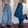 Koreanischen Stil Frauen Jeans Denim Boot Cut Breite Bein Jean Stiefel Mode Lose Lange Länge Streetwear Weibliche Hosen Casual Solide 211129