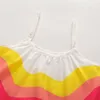 Gonna da principessa per ragazza estiva Abito all'ingrosso morbido con scollo all'americana a righe arcobaleno Spot per abbigliamento per bambini alla moda europea e americana