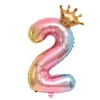 32 inç Gradyan Renk Dijital Taç Balonu Çocuk Doğum Günü Partisi Dekorasyon Malzemeleri Numara Balonları