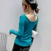 Podstawowa Bawełna T Shirt Kobiety Multi Colors Plus Size S-3XL Solid U-Neck Długi rękaw Topy Tee Slim Stretchy T02503B 210421
