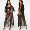 Femmes Maille Transparente Bikini Cover-up Été Cardigan Maillots De Bain Plage Robe Longue Femme Rayé Sexy Noir Cover Ups Sarongs