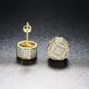 Fashion Women Mens Earrings Hip Hop CZ Stud Earings Iced Out Bling Rock Punk Round Wedding Gift