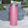 Toptan! 20oz Sıska Düz Renkli Glitter Tumbler Mavi Beyaz Pembe Sarı Paslanmaz Çelik Su Şişeleri Çift Duvar Yalıtımlı Bardak İçme Süt Kupalar A12