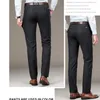 Męski szary pinstripe garnitur sukienka spodnie mody biznesowe formalne spodnie płaskie przednie męskie slim fit stretch pantalon homme 210522