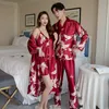 Sandala Sexiga Kvinnor Man Pyjamas Set Print Crane SleepWear Pyjamas Casual HomeWear Family Par Nightwear X0526