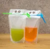 Autres boissons en plastique Sacs de boissons en plastique avec pailles Fermeture à glissière refermable Non toxique Conteneur de boisson jetable Vaisselle de fête SN2376