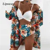 Summer Sexy Floral Print Bikini Swimsuit Women 3 Piece High-Waist Set Swimwear Female Brazilian Push-Up Bathing Suit 166