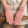 5本の指の手袋冬のプラスベルベットのフルフィンガータッチスクリーンドライビング女性のソリッドカラーの弓パール厚さ屋外ライディングミトンS4