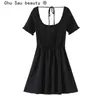 Mode Sommer Sexy Chic Schwarz Mini Kleid Frauen Party Stil Backless Kurzarm Kleider Weibliche Vestido De Moda 210508