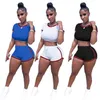 Roupas de Verão Mulheres Tracksuits Preto Outfits Camisa De Manga Curta Crop Top + Biker Shorts Dois Peça Set Plus Size 2XL Sportswear Casual Sweatsuits Jogger Ternos 5066