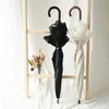Peixin umbrella white flower long handle retro curved lace women 210721