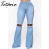 Flare Jeans voor Dames Blauw Casual Dames Ripped Denim Broek Plus Size High Taille Flared Broek Spring Sexy Vrouw 210514