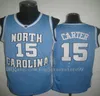 Vintage Vince Carter UNC Jersey North Carolina #15 Vince Carter Blue White Stitched NCAA College Basketball Jerseys, Haftowane logo szorty