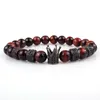 Micro Pave de luxe Couronne Charm Roue Naturelle Red Tiger Tiger Eye Pierre Bead Strands Bracelets pour gros