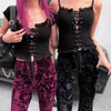 Y2K Goth Black Flare Pants Harajuku High Waist Bandage Fairy Grunge Vintage Aesthetic Velvet Women Trousers Streetwear 210517