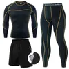 الرجال مجموعة الشتاء الحرارية داخلية ضغط الجوارب الرياضية t- شير + طماق السراويل العلامة التجارية العرق رياضة الملابس الركض البدلة 211123