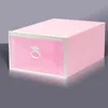 10st skor lådor uppsättning mångfärgad vikbar lagring plast klara hem sko rack arrangör stack display rosa låda