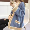 Damska Kardigan Dzianina Koreański Płyn Mody Sweter Wełny Dla Kobiet Zima Z Długim Rękawem V-Neck Casual Knitwear Płaszcze Kobiet 211011