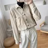 Autumn Fashion Corduroy Women Shirt Korean Winter Vintage Blouse Jacket Pocket Cotton Casual Womens Tops And Blouses 11880 210512