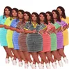 5XL Kadınlar Çizgili V Yaka Yaz Elbise Giyim Bayanlar Kısa Kollu Tshirt Tek Parça Etekler Spor Elbiseler Kadınlar Kızlar için Rahat Giysiler G69JZ5i