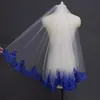 Bridal Veils Royal Blue Sequined Lace White Ivory Veil One Layer Short Shine Wedding With Comb Velos De Novia