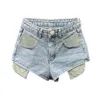 DEAT Summer Fashion Women Shorts Denim Patchwork sequestri azzurro sema femminile WP75405L 210428