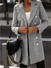 QNPQYX New Fashion Autunno Miscele da donna Casual Abito a maniche lunghe Colletto Cappotto di lana doppiopetto Giacca da donna