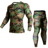 Thermal Underwear Rash Guard Kit MMA Compression Vestuário Leggings Homens UnionSuit Bodybuilding T-shirt Camuflagem Tracksuit homens 210806