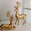 NORTHEUINS Resin Golden Deer Bull Figurines for Interior Nordic Animal OX Statue Official Sculptures Home Decoration Accessories 211108