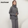 Aachoae Höst Vinter Kvinnor Stickad Turtleneck Cashmere Sweater Casual Basic Pullover Jumper Batwing Långärmad Toppar 210810