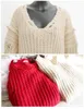 プラスサイズの女性のセータードレス秋の冬編みゆるいVネックホール太い足首の長さフルスリーブ特大プルオーバーD88617Y 210325