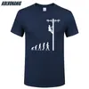 Evolução humana do lineman T Shirt presente de aniversário para o eletricista pai pai marido O-pescoço de manga curta homens t-shirts 210329