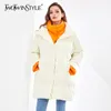 Hit Color Mid Długość Parkas Dla Kobiet Lapel Z Długim Rękawem Patchwork Casual Cotton Płaszcz Kobiet Zima Moda 210524