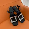 Celebrity Crystal Chunky Block Tacchi alti Scarpe Donne 2021 Summer Genuine Pelle Sandals Silver Plus Size 34-43