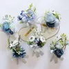 Dekorativa Blommor Kransar Bröllop Tillbehör Corsage Bride Wrist Flower Party Decoration Bridesmaid Ball Hand Blue