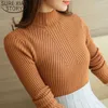 Fashion Solid White and Black Tops Sweaters Winter Long Sleeve Turtleneck Pullovers Femme Clothing 5218 210922