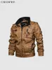 CARANFIER hommes vestes en cuir moto col montant poches zippées mâle taille américaine PU manteaux motard Faux mode vêtements d'extérieur 210923