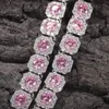 12.5mm Clustered Diamond Ketting Solid Real Icy Mannen Vrouwen Roze Geel Cubic Zircon Stones Bling Tennis Chain Hip Hop 16-22Inch