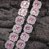 Collana di diamanti a grappolo da 12,5 mm Solid Real Icy Uomo Donna Rosa Giallo Cubic Zircon Stones Bling Tennis Chain Hip Hop 16-22 pollici