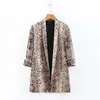 Women Fashion Serpentine Print Vintage golden Blazer Coat Ladies Long Sleeve Pockets Female Outerwear Chic Tops 210521