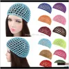 2021 Womens Mesh Hair Net Crochet Cap Solid Color Snood Sleeping Night Cover Turban Hat Casual Beanie Chemo Hats Pltfc Wig Caps Nbsc2