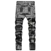 Heren Jeans Heren Paisley Bandana Gedrukt Mode 3D Digitaal Geschilderd Stretch Denim Broek Slanke Rechte Zwarte Broek237Y