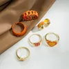 Обручальные кольца корейская геометрия Y2K Love Heart Cortrful Ring Sets для женщин простые смолы металлическое пламя открытие ювелирных аксессуаров Anillos