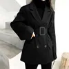 النساء الأسود السترة مع حزام رشاقته مبطن سترة الإناث معطف الخريف الشتاء الأزياء معاطف فام jaqueta الأنثوية 210608