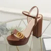 Classic High heeled sandals party 100% leather women Dance shoe designer cowhide sexy heels 10cm Lady Metal Belt buckle Thick Heel Woman shoes Large size 35-42 With box