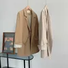 Casual Women's Jacket Blazer Höst och Vinter Mode Dubbelbröst Löst Mid-Length Suit 210527